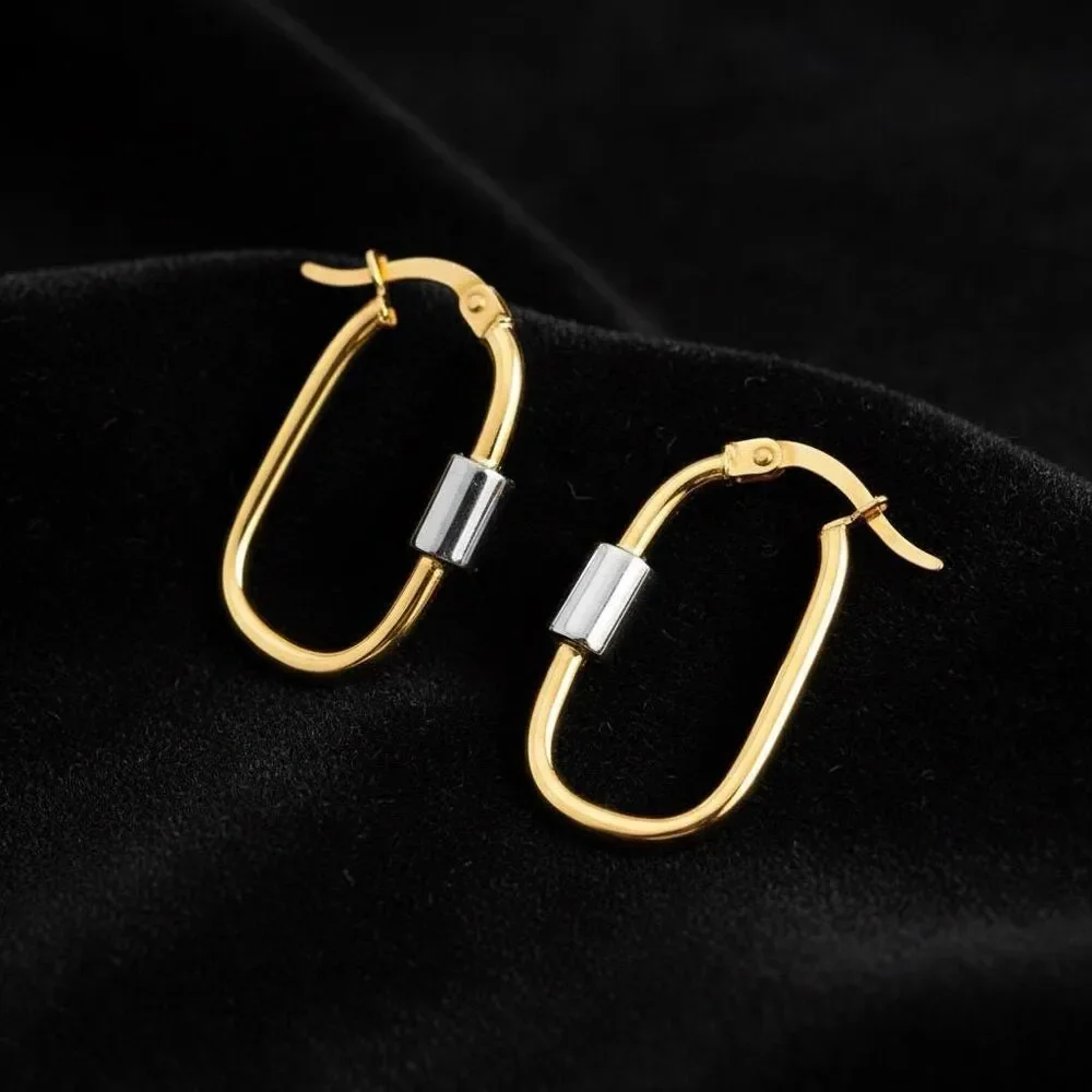 14K Two-Tone U-Shape Hoop Earrings | Solid Gold 25mm Hoops By Tehrani Jewelry